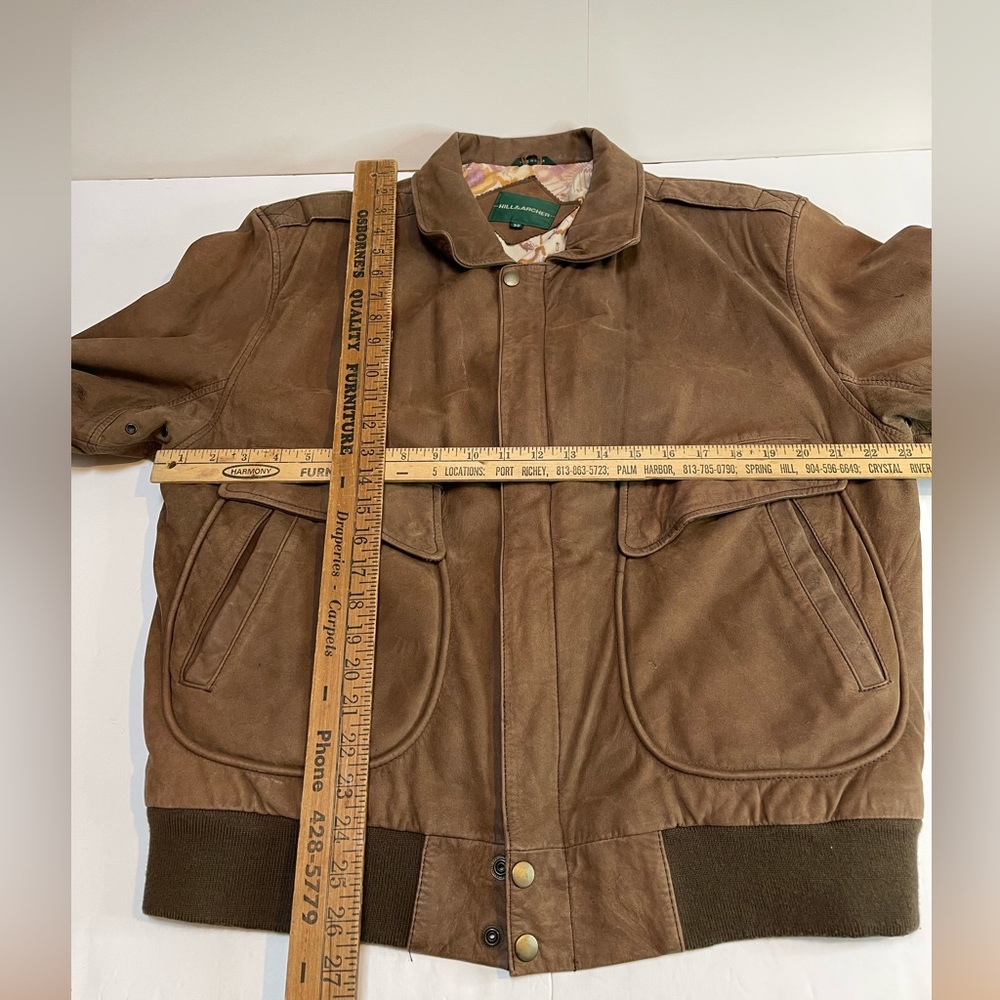 Hill & Archer Men's Brown Leather Bomber Style Jacket Coat Size 44 - Picture 11 of 13